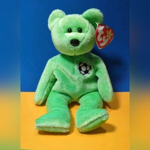 💚⚽Kicks Soccer Teddy Bear With Tag Error TY Beanie PE Pellets